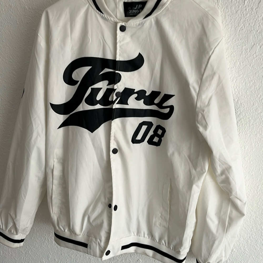 white baseball varsity jacket